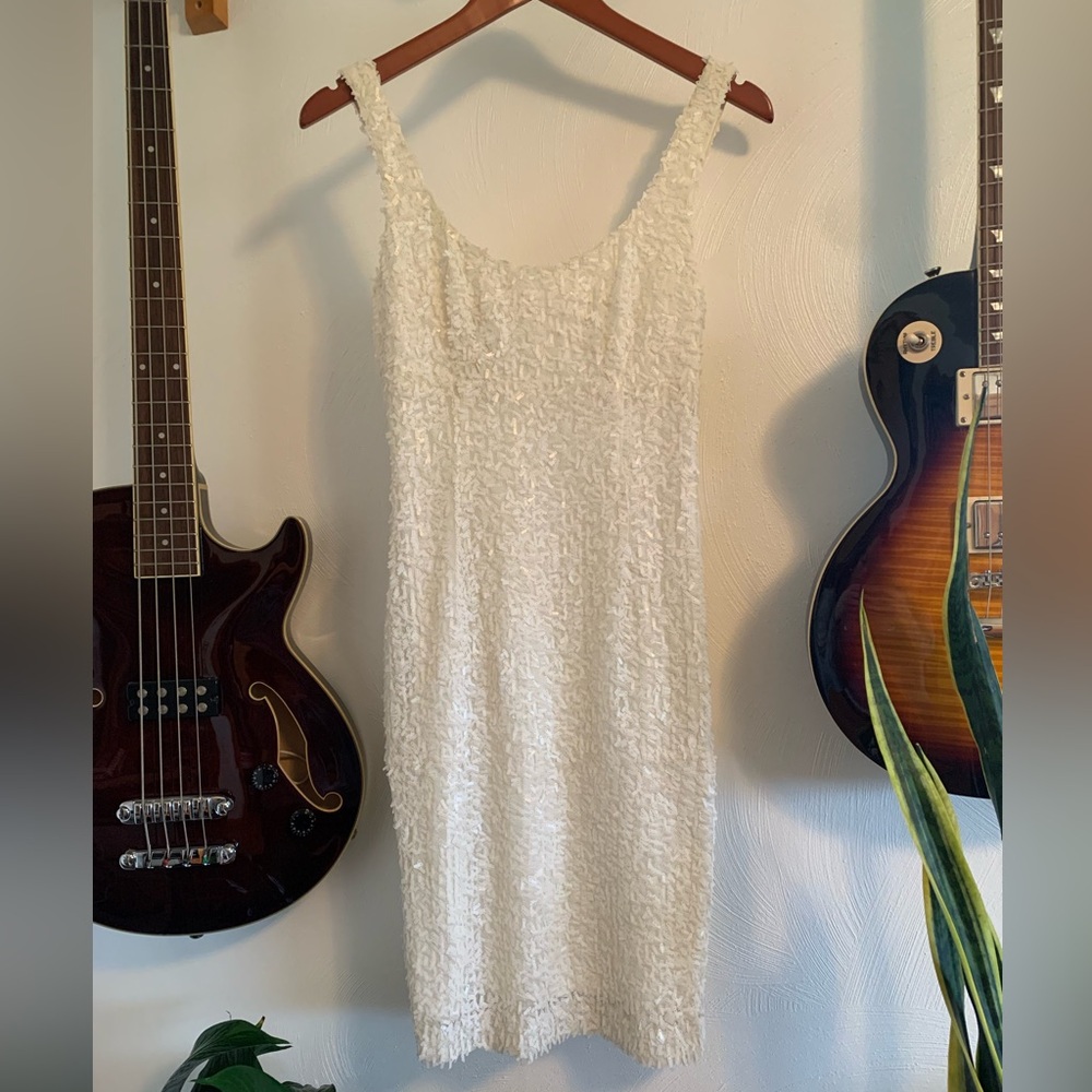 Suzi Chin for Maggy Boutique, Cream Siquin Dress, Size 4